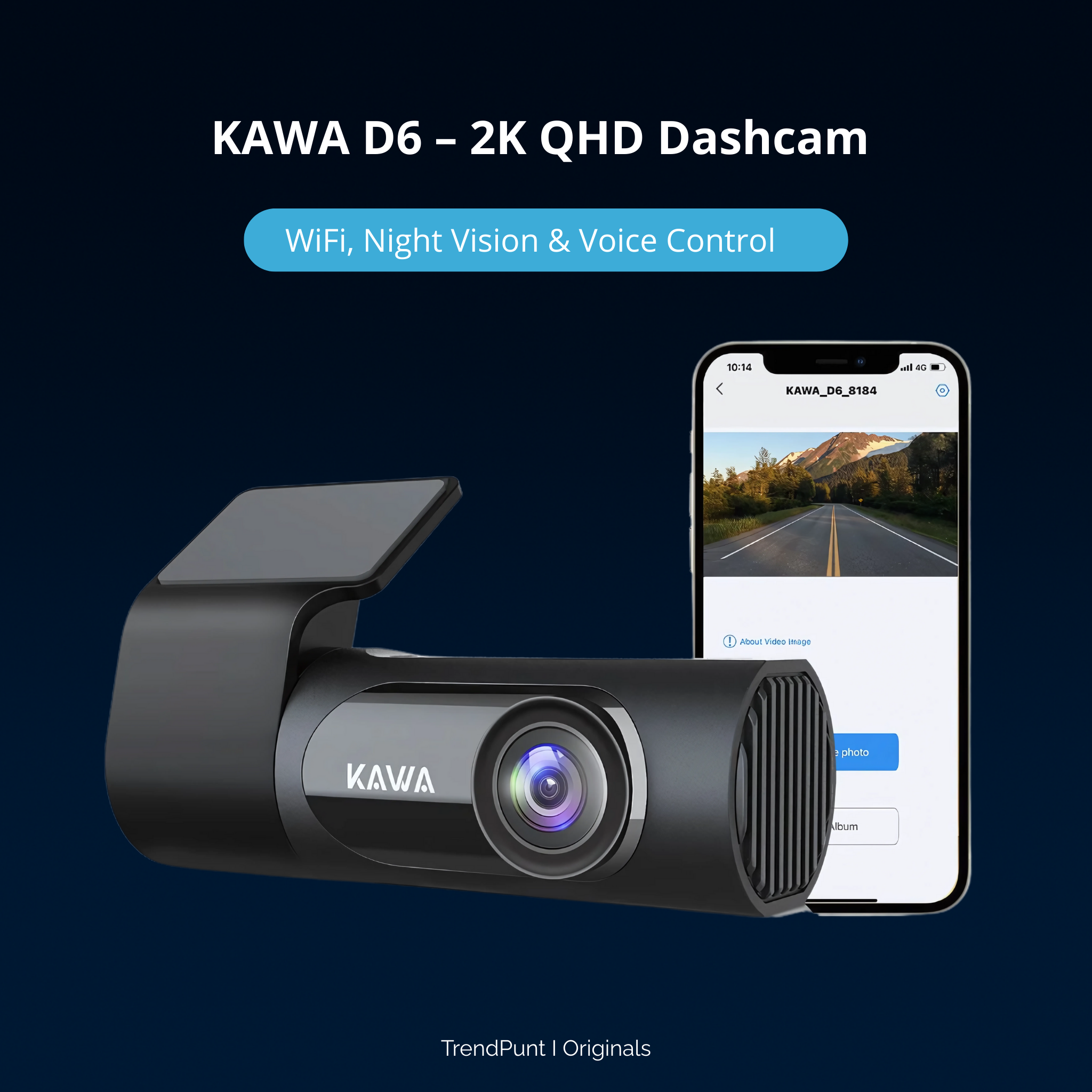 🚘 KAWA D6 – 2K QHD Dashcam met WiFi, Nachtzicht & Spraakbesturing