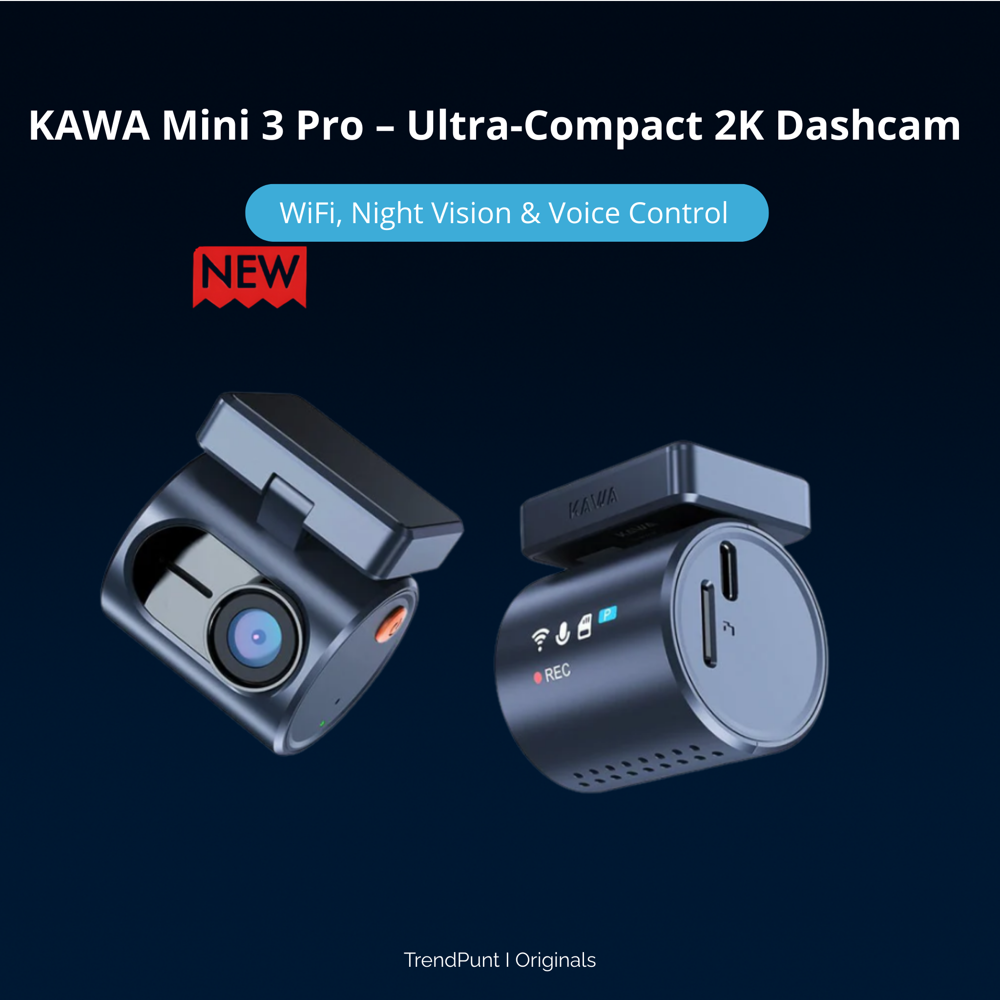 🚘 KAWA Mini 3 Pro – Ultra-Compacte 2K Dashcam met WiFi, Spraakbesturing & Nachtzicht